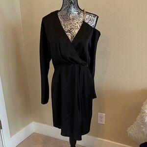 Karen Millen Black One Shoulder Dress with Gold Chain Detail Size 8
